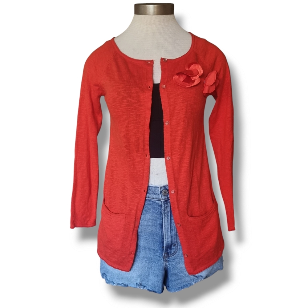 Tommy Hilfiger orange button down cardigan with 2 front pockets size Large
